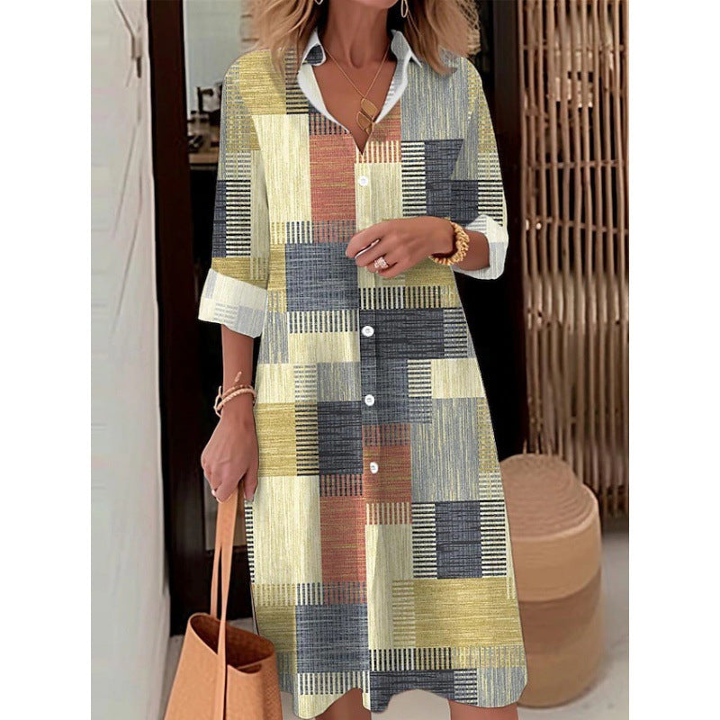 Button Long Sleeve Loose Dress Shirt For Women