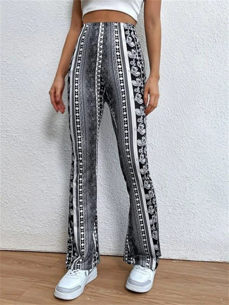 High Elastic Tight Pants Slim Print Trousers Womens Clothing