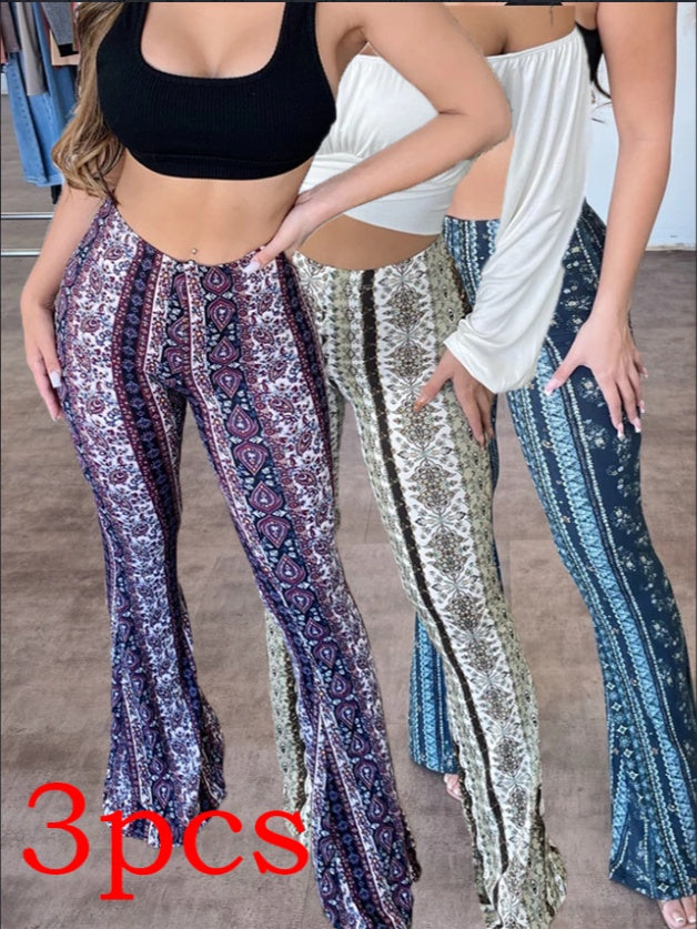 High Elastic Tight Pants Slim Print Trousers Womens Clothing