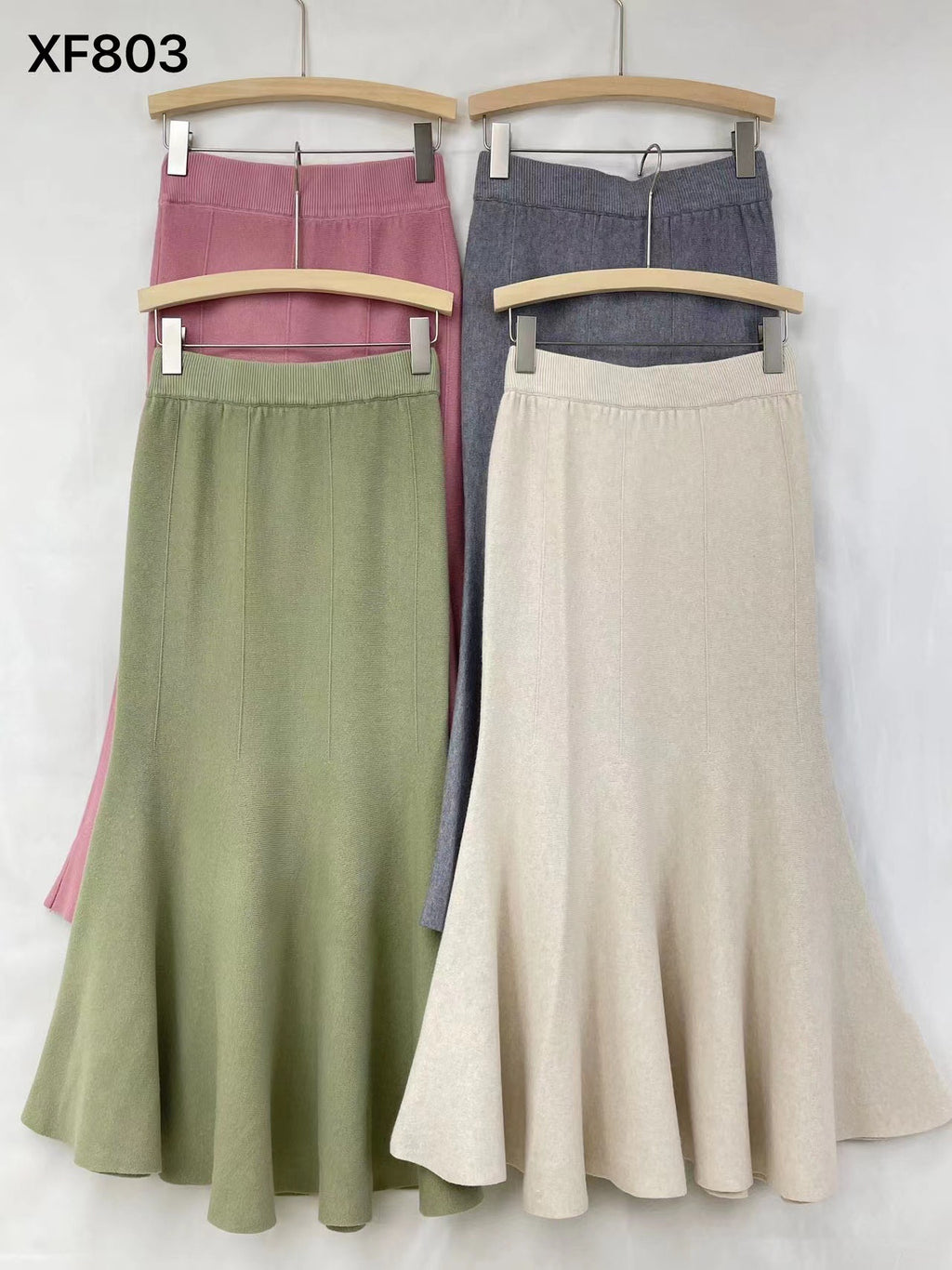 Womens Solid-Colored French-Style Retro High-Waist Knitted Fishtail Skirt
