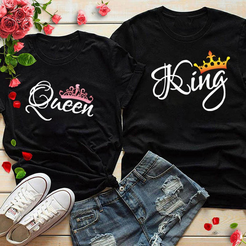 Crown Print Couple T Shirt Lovers Short Sleeve
