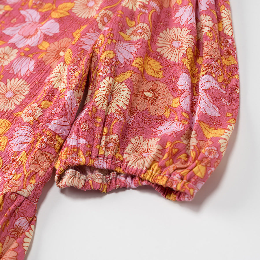 Women's New Fashion Viscose Wrinkle Print Short Sleeve Embroidered Shirt