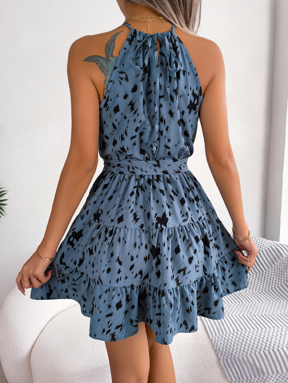Casual Leopard Print Ruffled Swing Summer Fashion Beach Dress