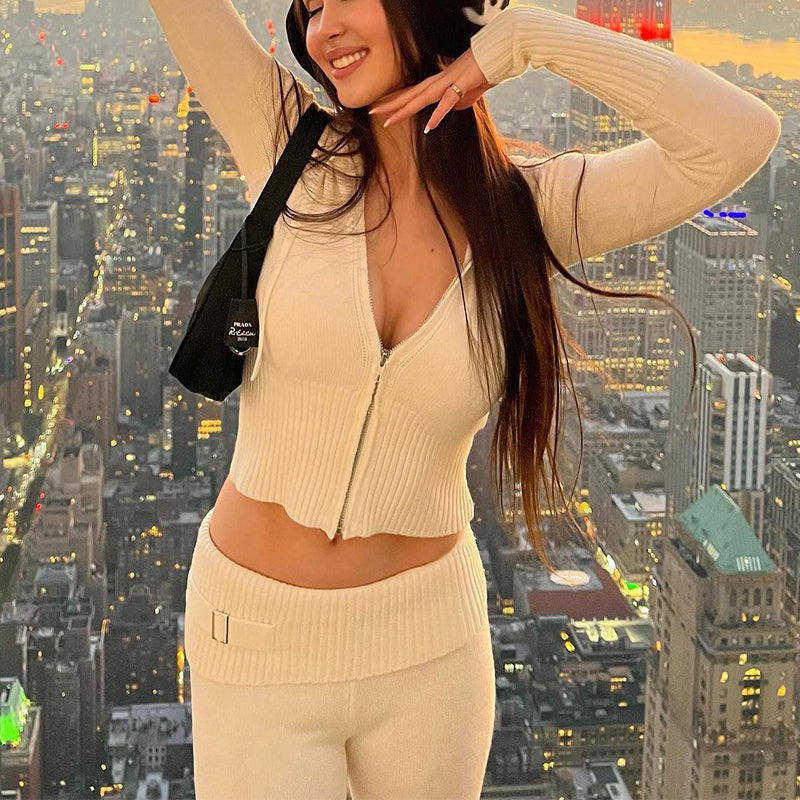 Hoodie Suit Women Leisure Sweater And High Waist Long Pants Set