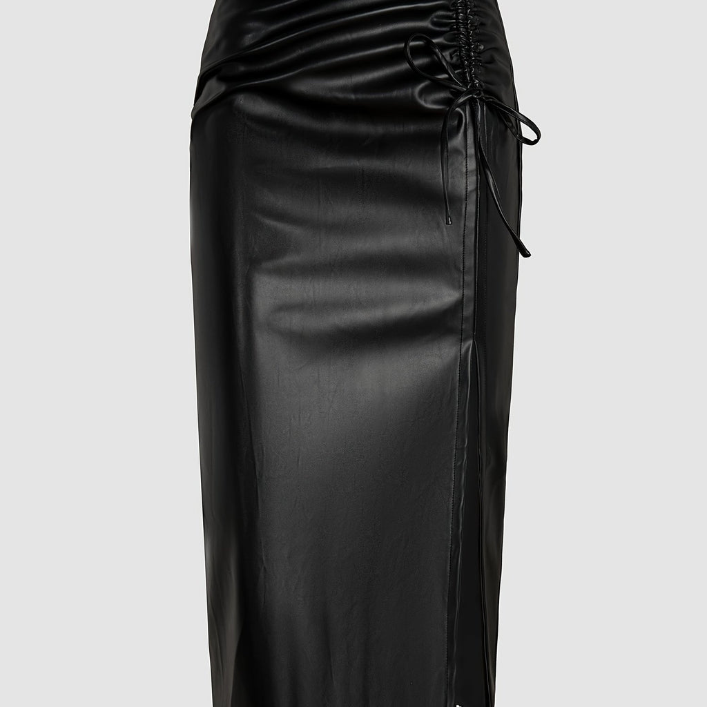Slim-fit Stylish Unisex Sexy Slit Leather Skirt