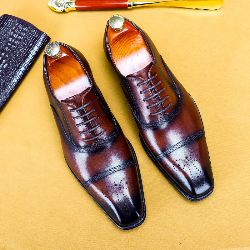 Men'S Single Shoes Three-Joint Leather Carved Oxford Shoes
