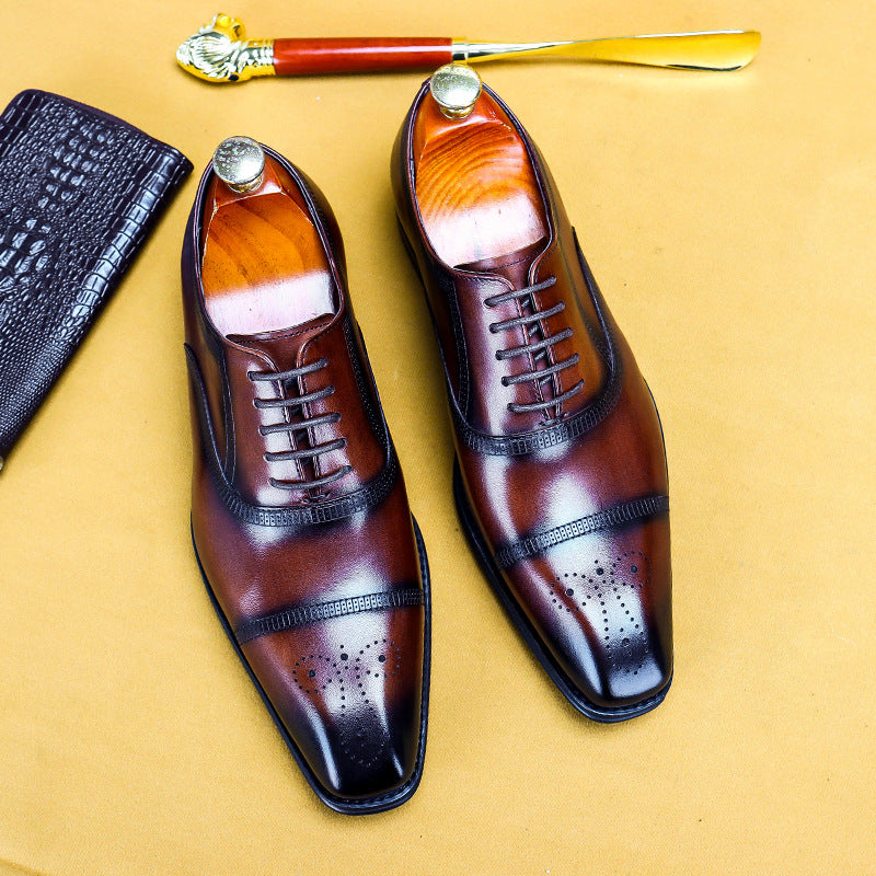Men'S Single Shoes Three-Joint Leather Carved Oxford Shoes
