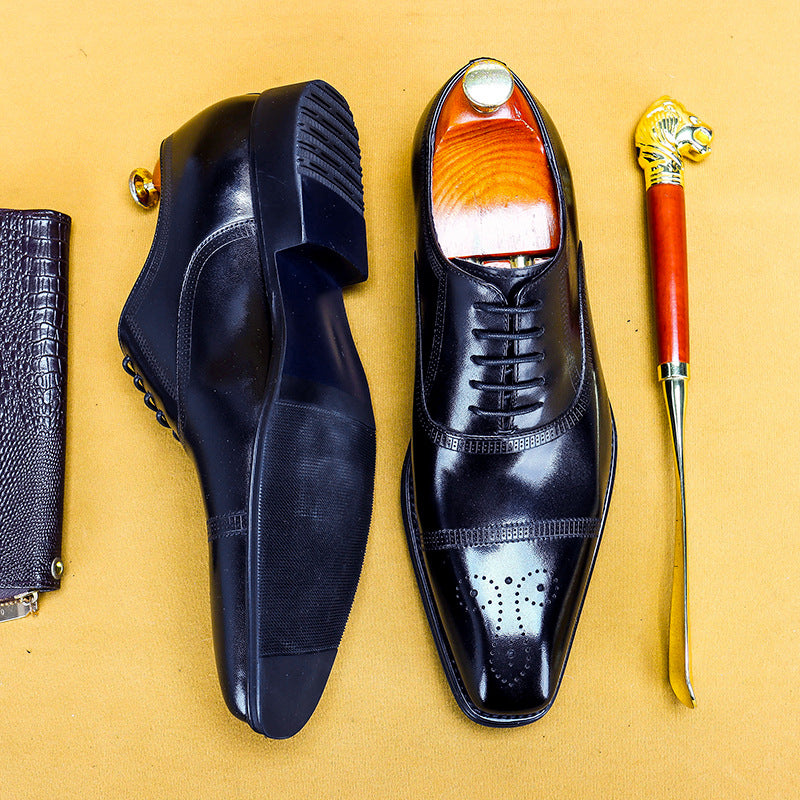 Men'S Single Shoes Three-Joint Leather Carved Oxford Shoes