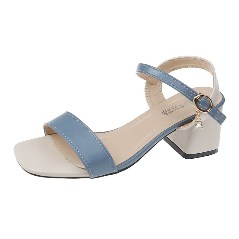 One Word Buckle Women's Mid-heel Fashion Sandals