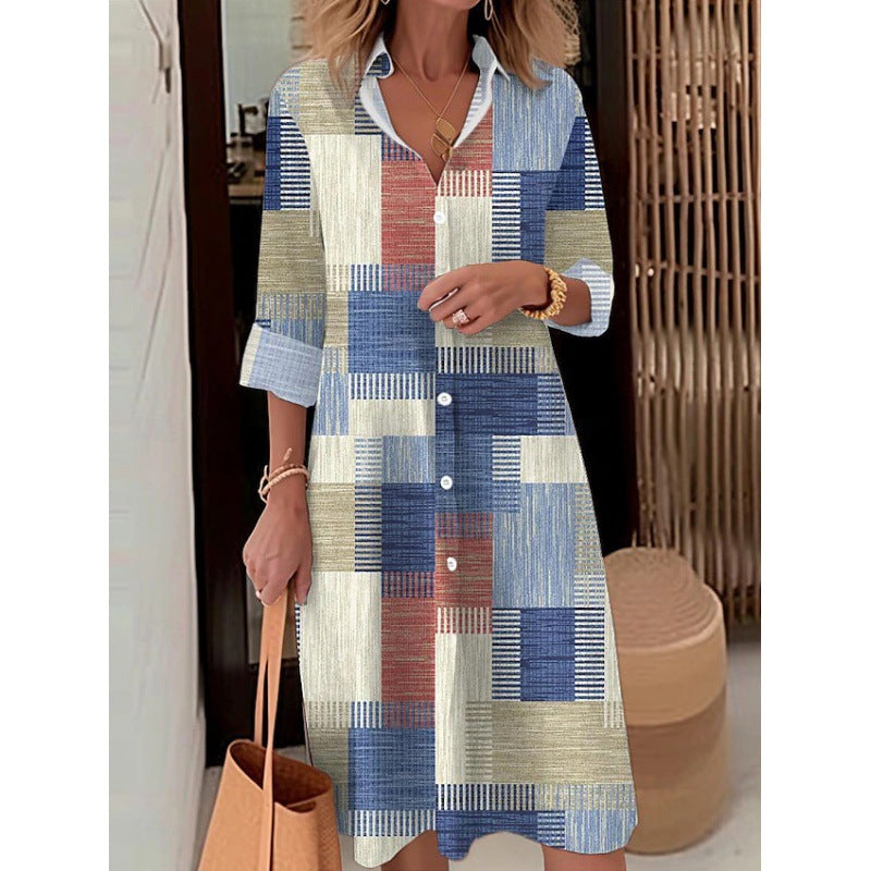 Button Long Sleeve Loose Dress Shirt For Women