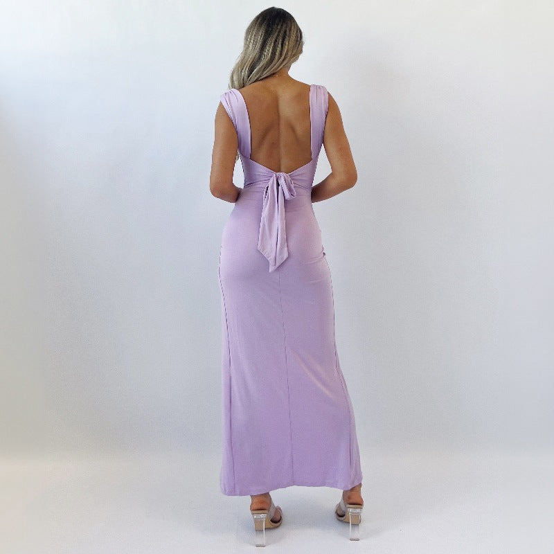 Slim Sleeveless Slit Dress With Back Tie Design Fashion Dresse