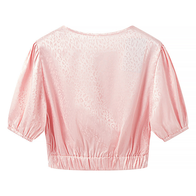 Three-color Cross Short-sleeved V-neck Shirt