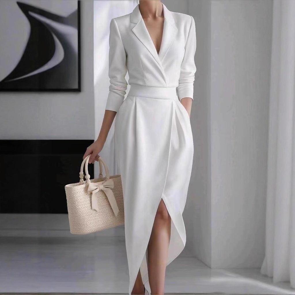 Women's Fashion Lapel Irregular Long Sleeve Dress