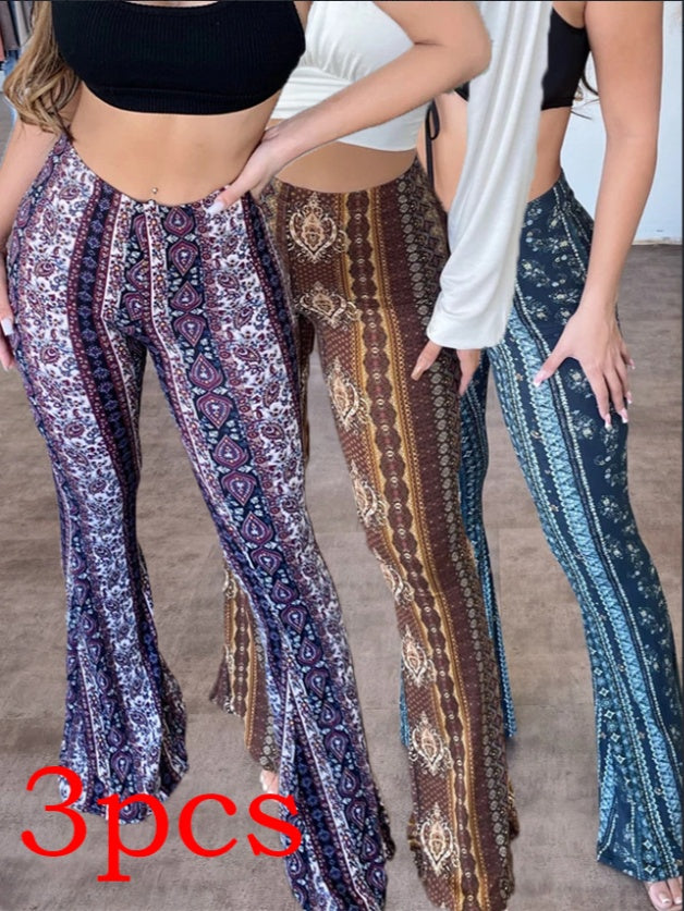 High Elastic Tight Pants Slim Print Trousers Womens Clothing