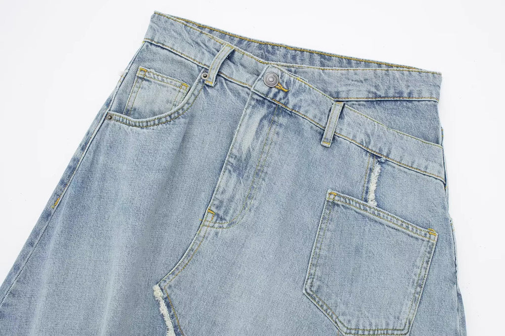 Asymmetric High Waist Denim Skirt