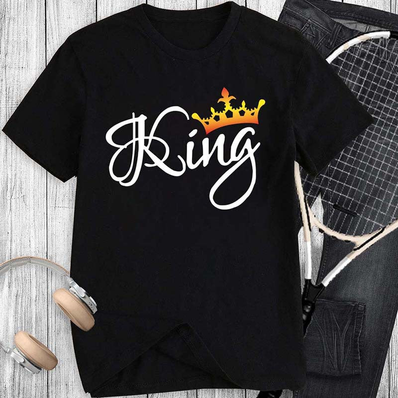 Crown Print Couple T Shirt Lovers Short Sleeve