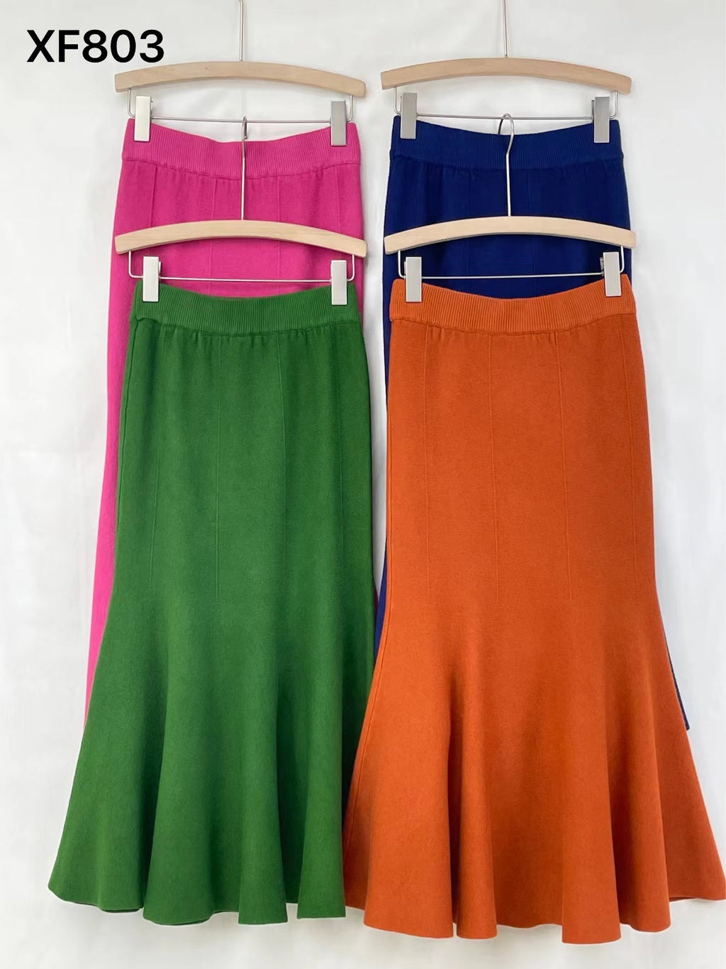 Womens Solid-Colored French-Style Retro High-Waist Knitted Fishtail Skirt