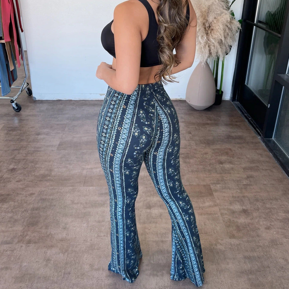 High Elastic Tight Pants Slim Print Trousers Womens Clothing