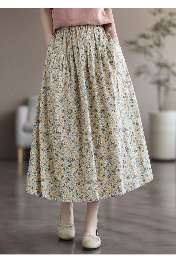 Artistic Floral Washed Cotton Sweet Neighbor's Beautiful Printed Skirt