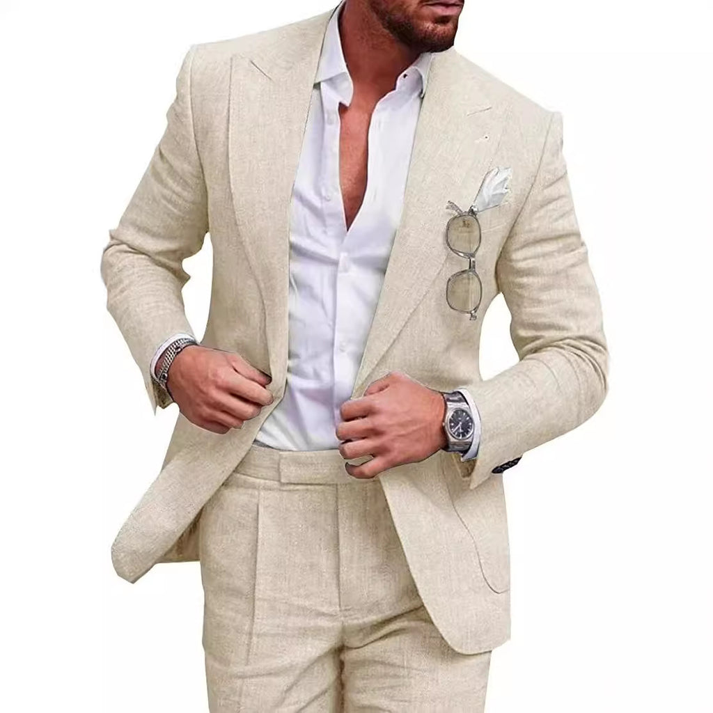 Men's Large Single Row One Button Solid Color Suit Two-piece Set