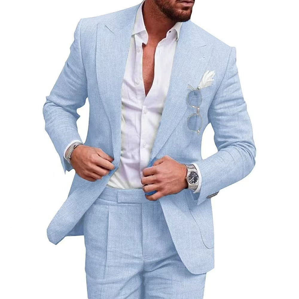 Men's Large Single Row One Button Solid Color Suit Two-piece Set