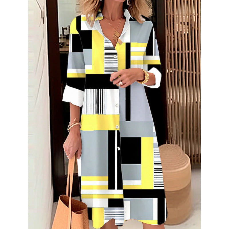 Button Long Sleeve Loose Dress Shirt For Women