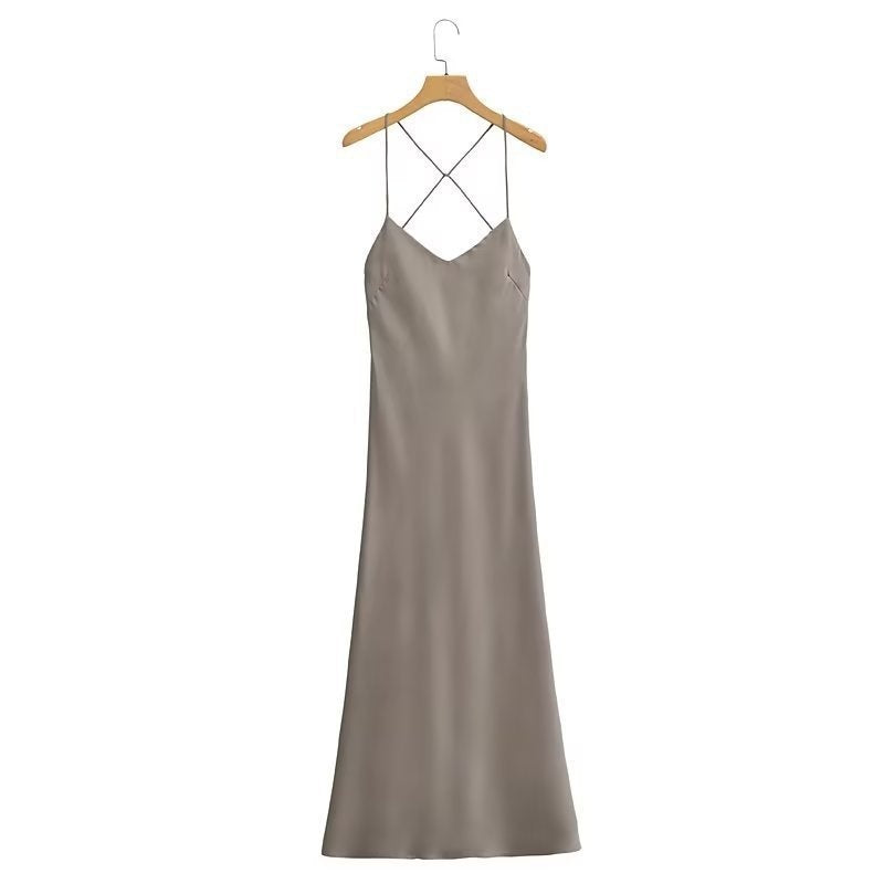 High-waist Backless Design Mid-length Strappy Dress For Women