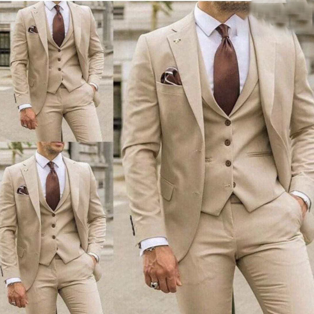 Men's Three-piece Slim-fit Dovetail Groom Dress