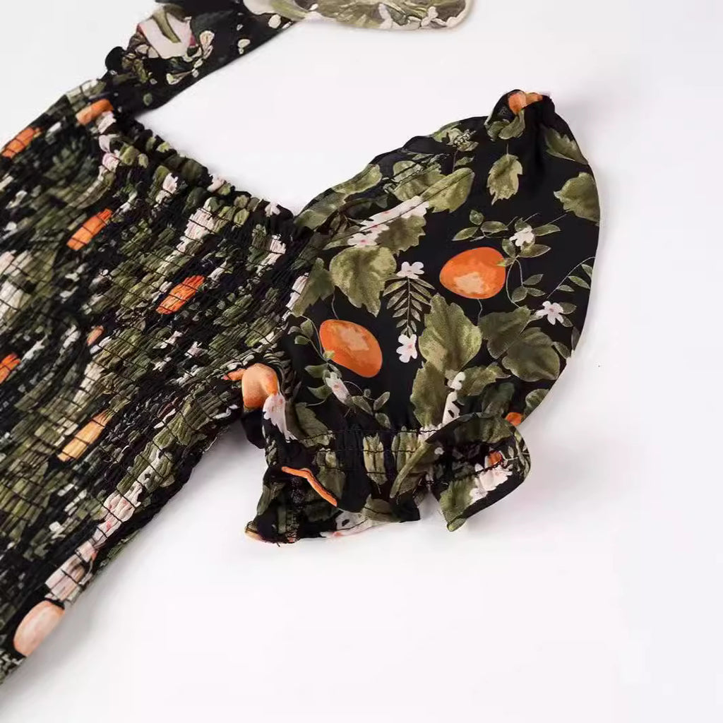 Women's Elastic Waist Printed Dress With Street Style