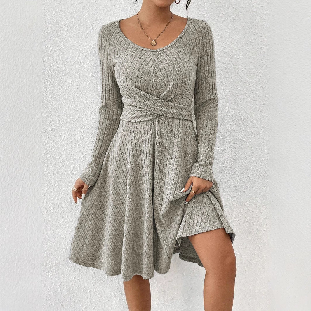 Sunken Stripe Long Sleeve Dress Top For Women