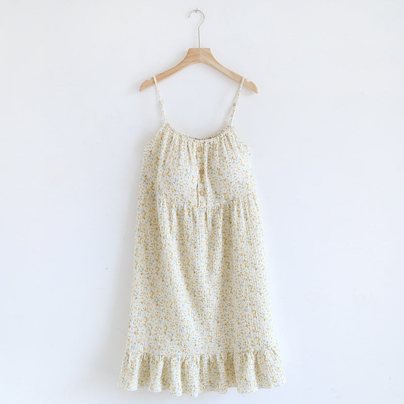 Sweet Floral Suspender Skirt Cotton Pajamas