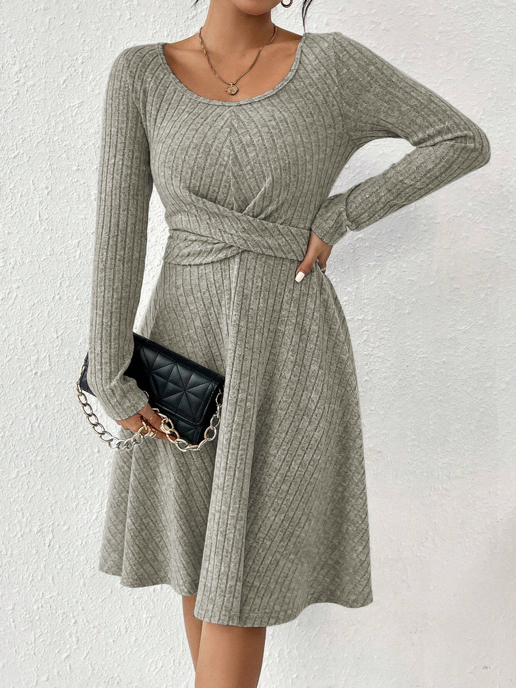 Sunken Stripe Long Sleeve Dress Top For Women
