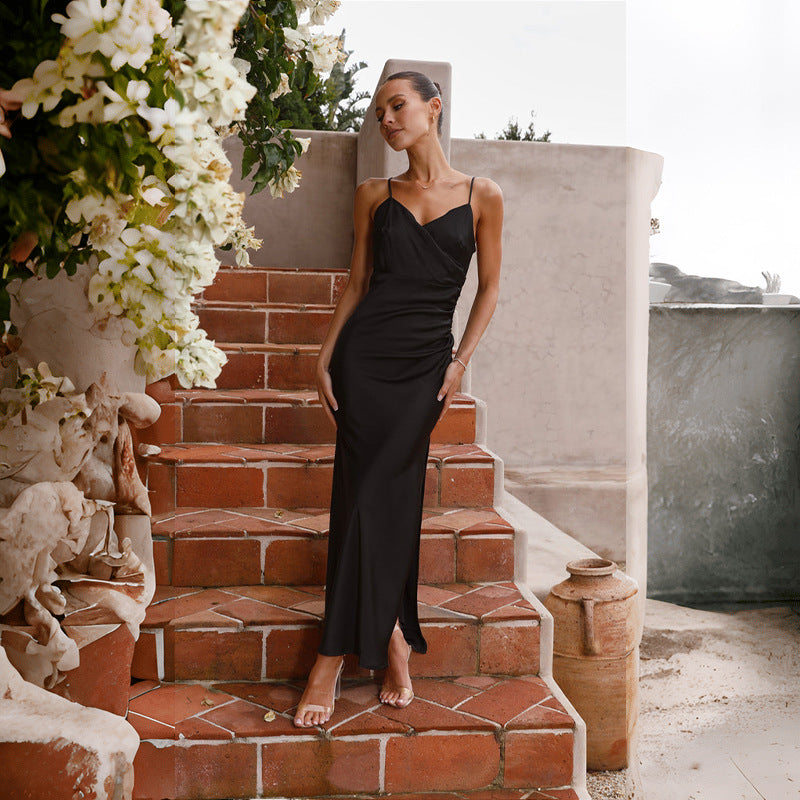 Spaghetti Straps Sleeveless Slit Slim-fitting Dress Women