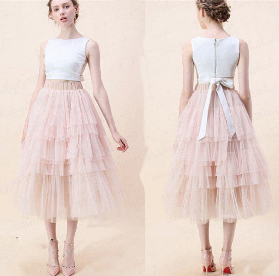 Summer Long Wave Ruffle Layered Ruched High Waist Skirt