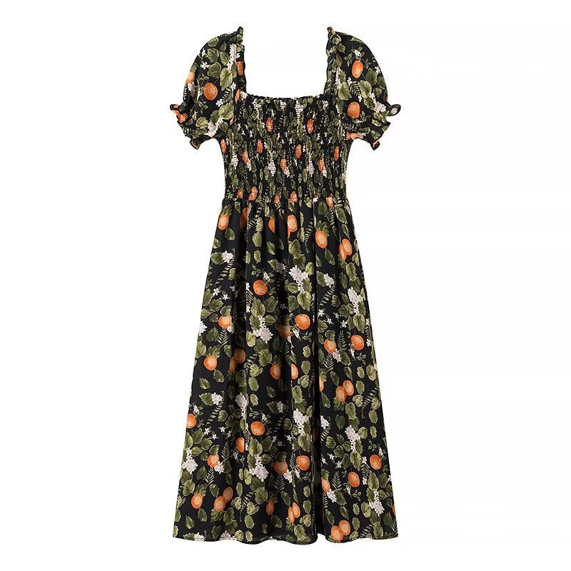 Women's Elastic Waist Printed Dress With Street Style