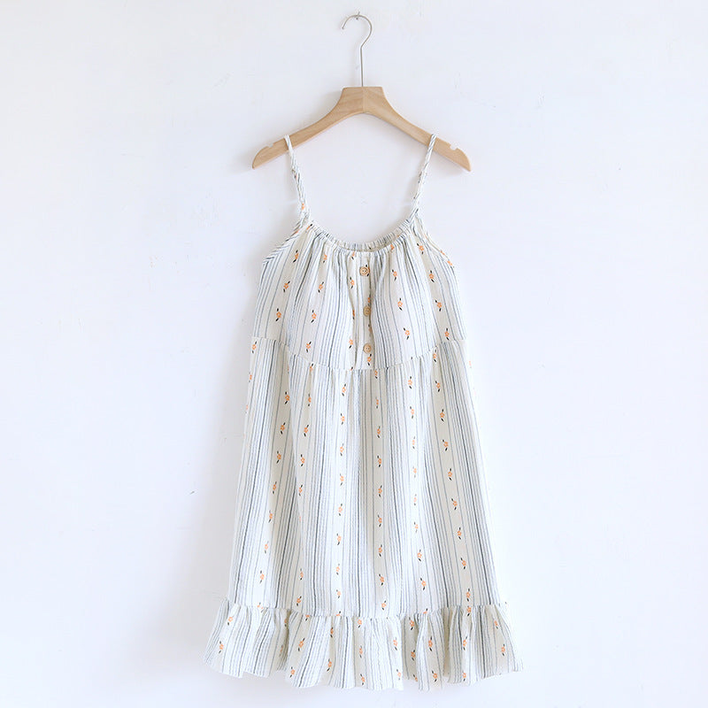 Sweet Floral Suspender Skirt Cotton Pajamas