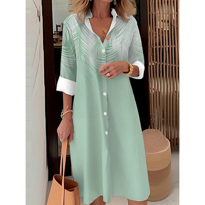Button Long Sleeve Loose Dress Shirt For Women