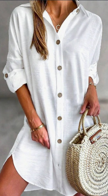 Women'S Simple Button-Down Casual Long Sleeved Shirt Dress