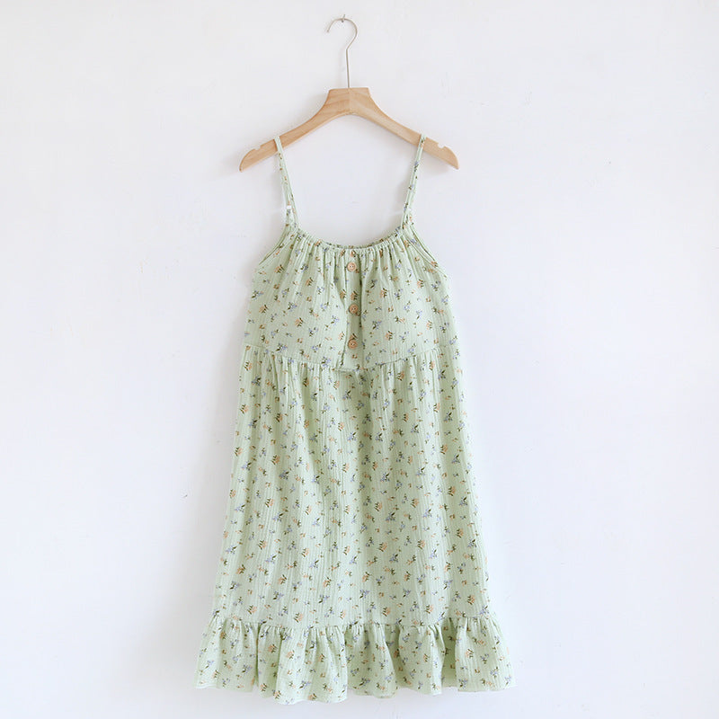 Sweet Floral Suspender Skirt Cotton Pajamas
