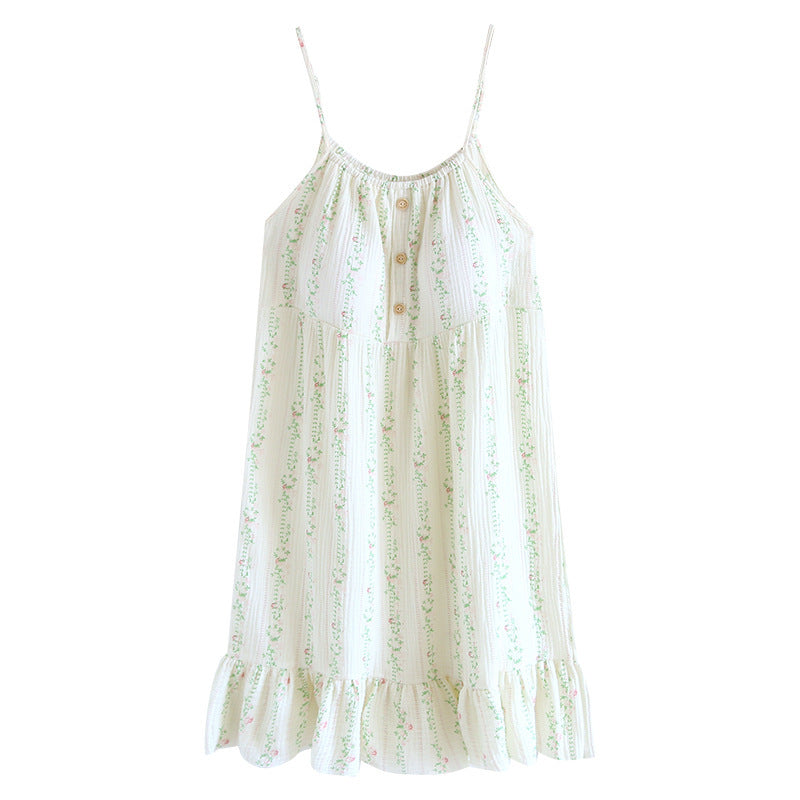 Sweet Floral Suspender Skirt Cotton Pajamas