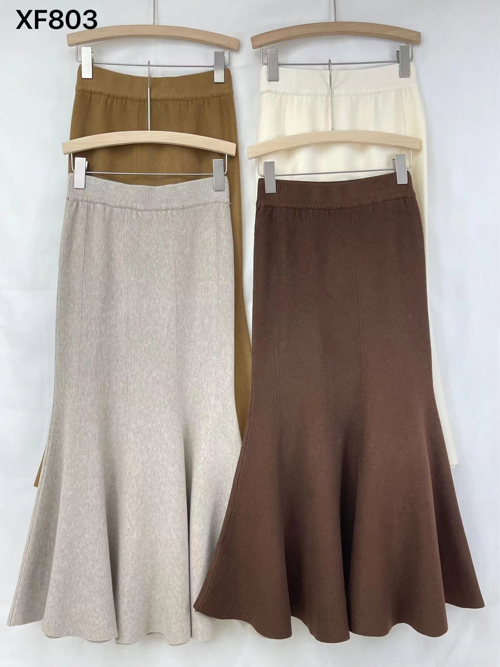 Womens Solid-Colored French-Style Retro High-Waist Knitted Fishtail Skirt