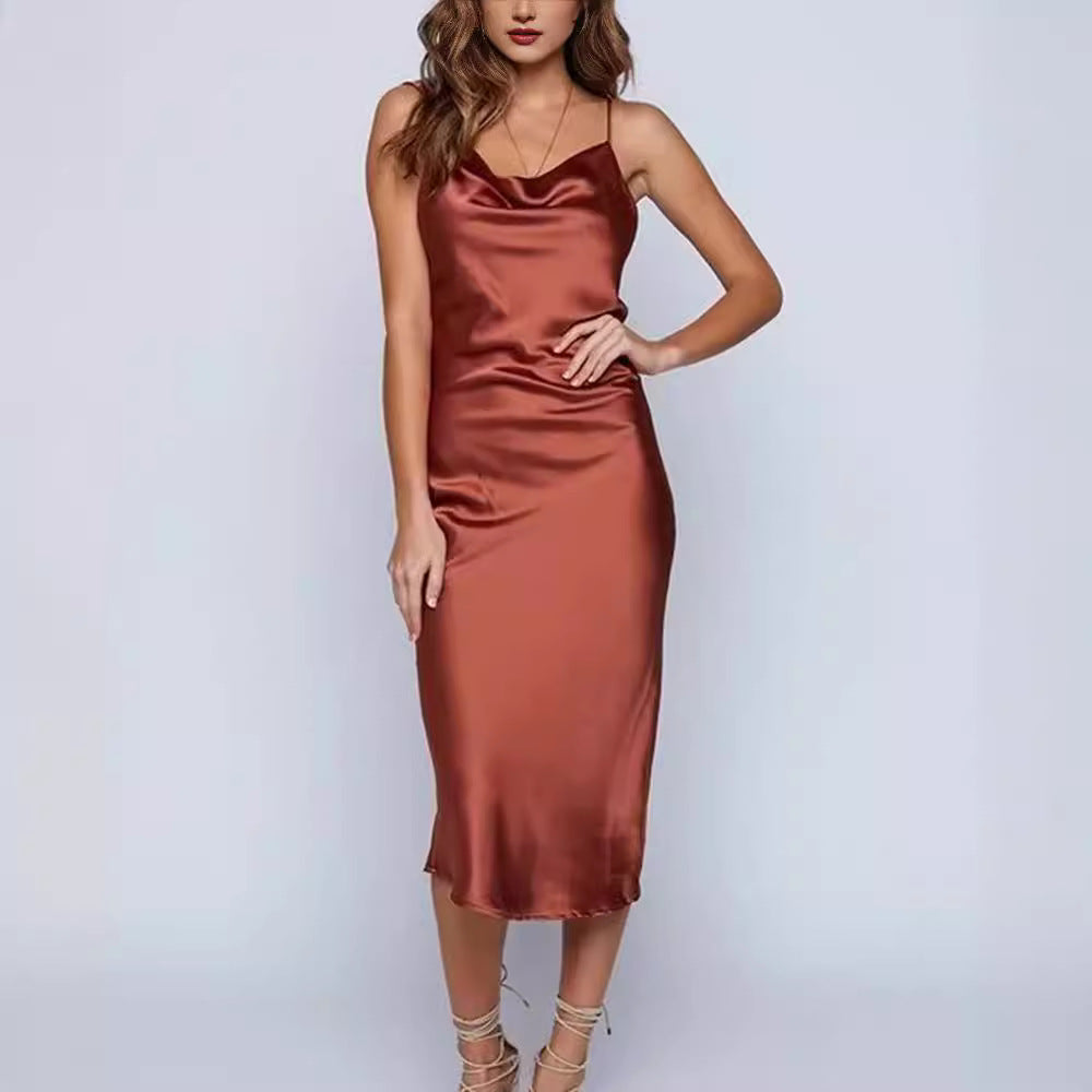 High-waisted Slimming Short-sleeved Sexy Design Mid-length Strappy Dress