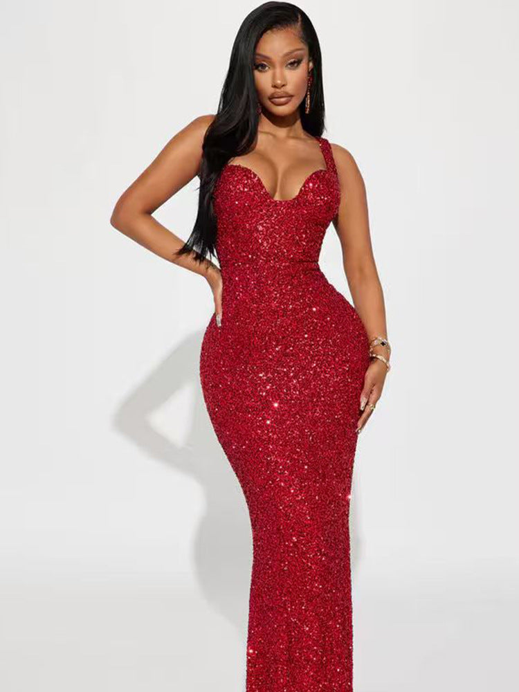 Women's Slim Shoulder Strap Sequin Bodycon Dress