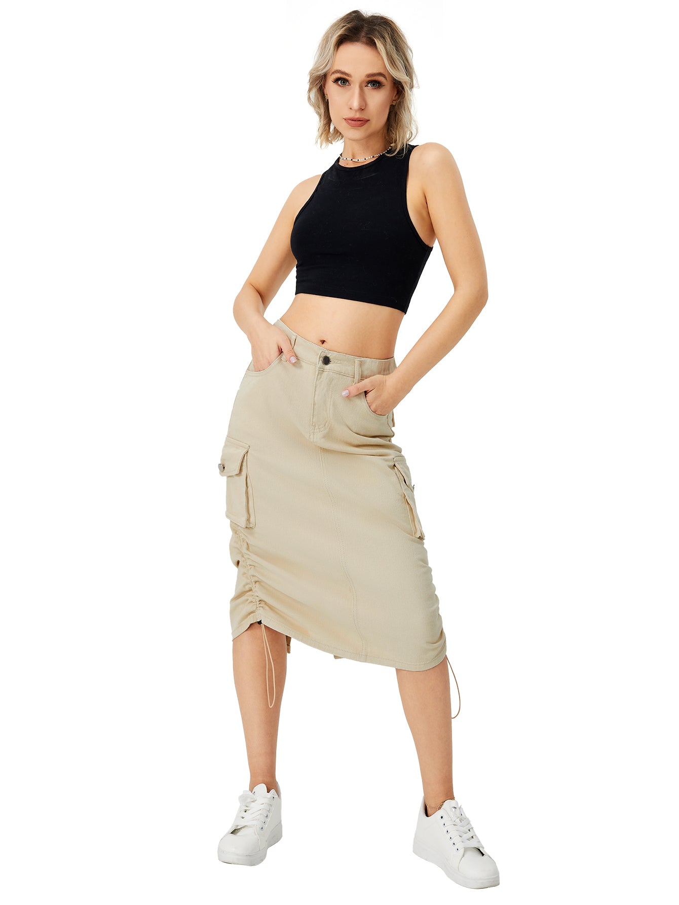 Women's Cargo Long Skirt Casual Streetwear Loose High Waist Front Split Maxi Skirt