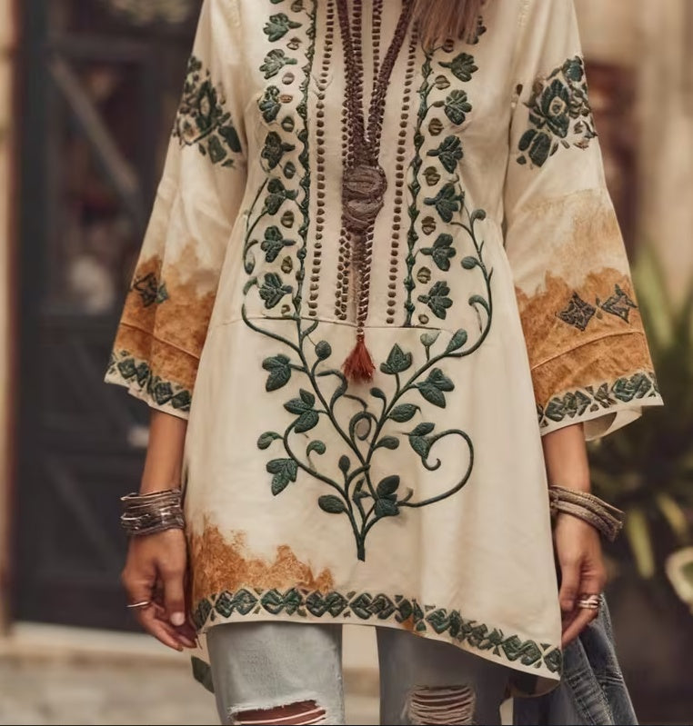 Ethnic Style Casual Round Neck Top