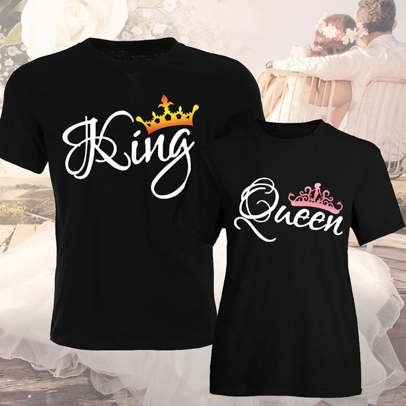 Crown Print Couple T Shirt Lovers Short Sleeve