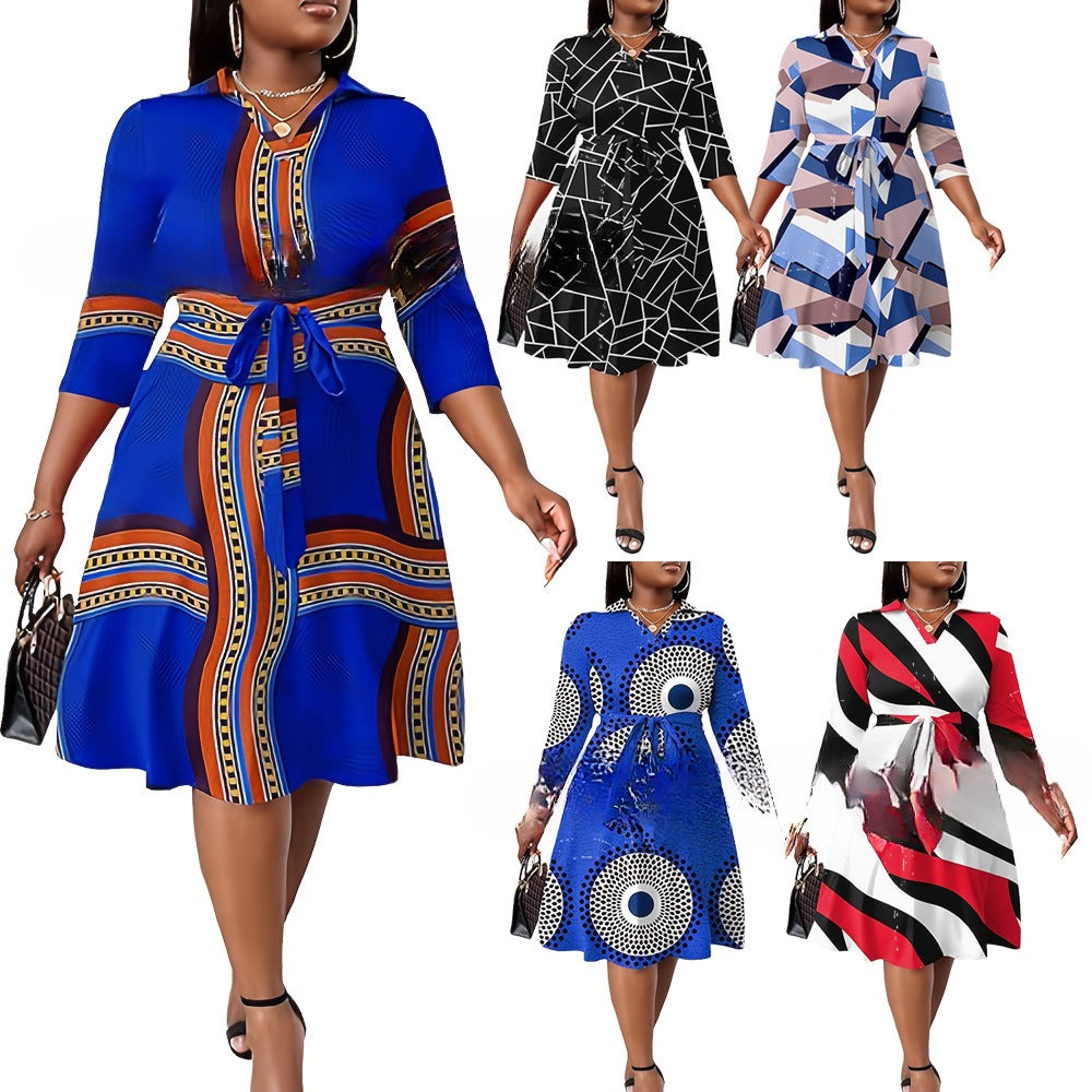 Fashion Print Casual Elegant V-neck Dress