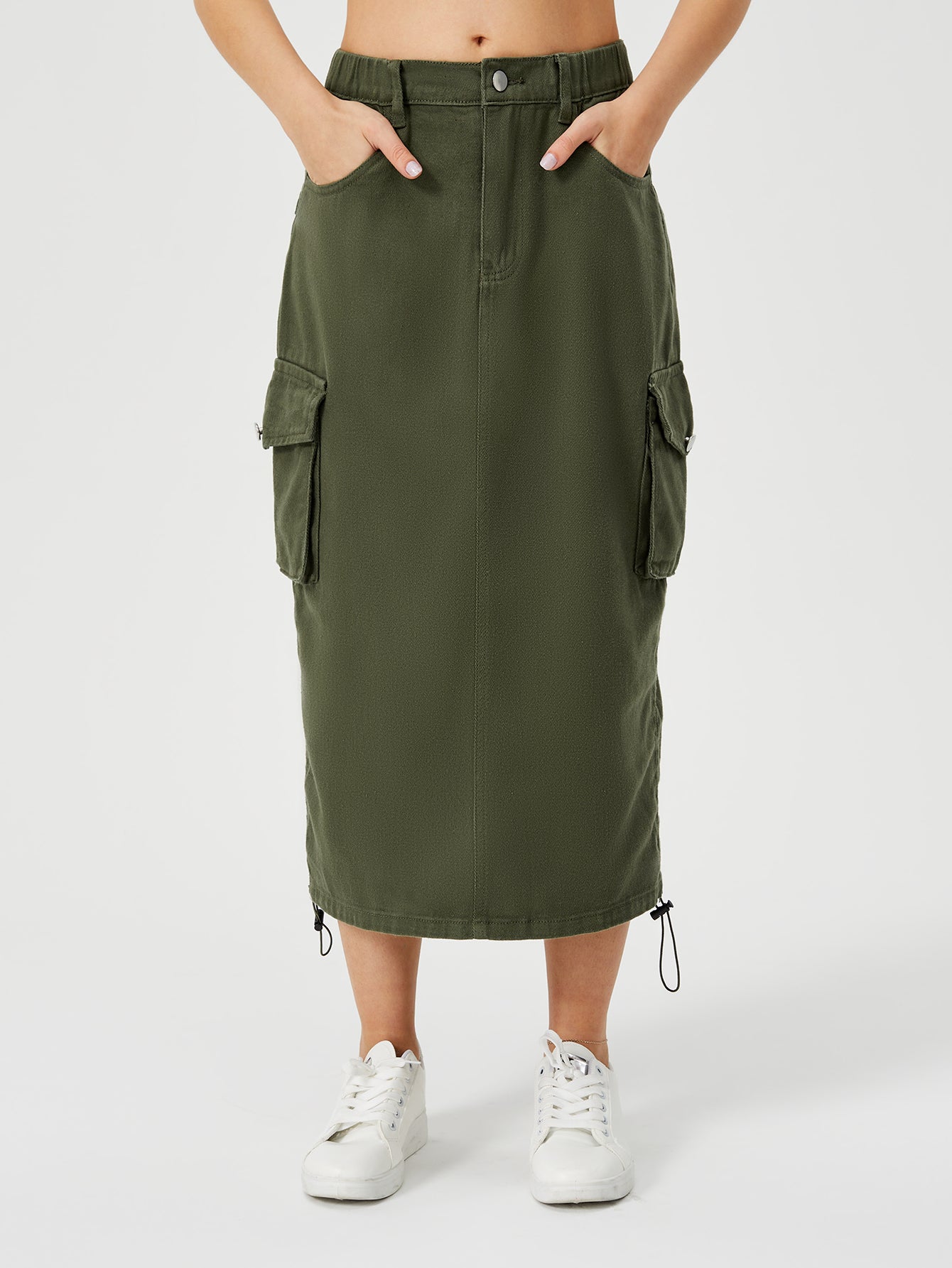 Women's Cargo Long Skirt Casual Streetwear Loose High Waist Front Split Maxi Skirt