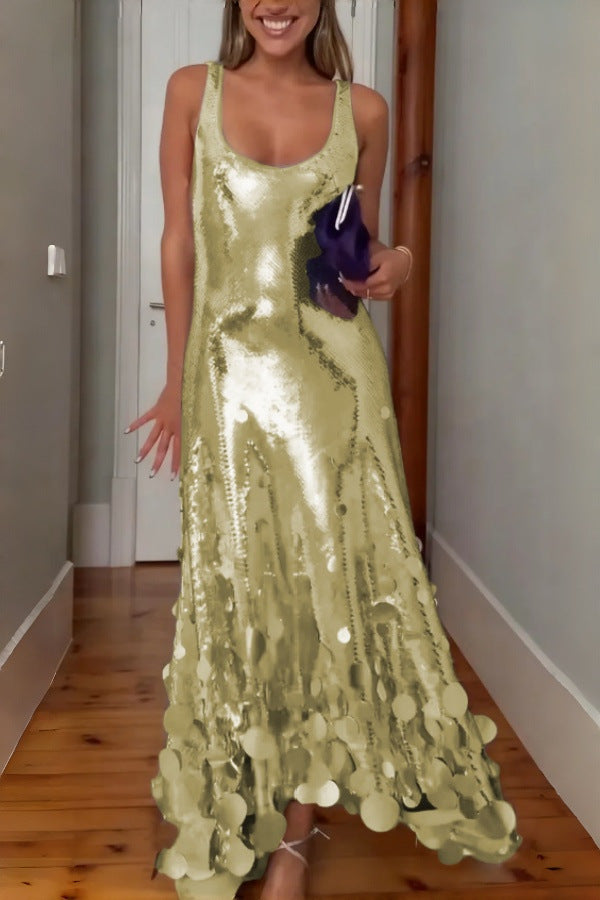 Women's Sequined Sleeveless Party Dress With A Unique Style