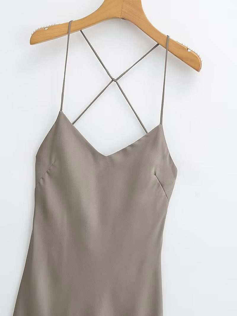 High-waist Backless Design Mid-length Strappy Dress For Women